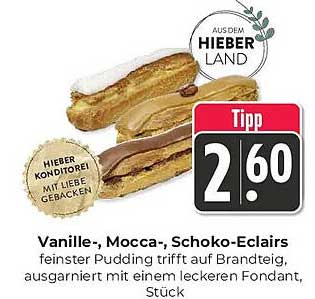 Vanille-, Mocca-, Schoko-Eclairs