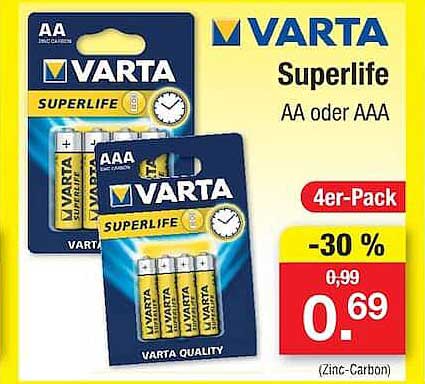 VARTA Superlife AA oder AAA 4er-Pack