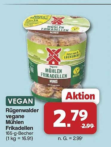 VEGAN Rügenwalder vegane Mühlen Frikadellen 165-g-Becher (1 kg = 16.91)