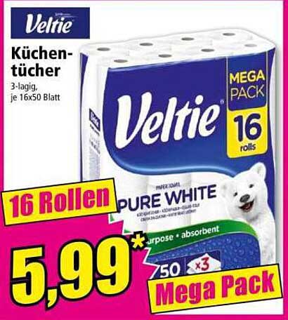 Veltie Küchen-tücher 3-lagig, je 16x50 Blatt