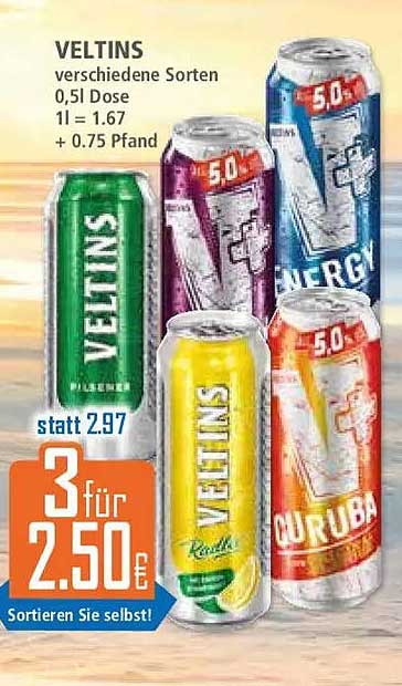 VELTINS verschiedene Sorten 0,5 l Dose 1 l = 1.67 + 0.75 Pfand