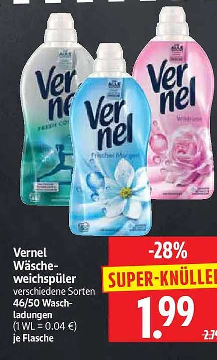 Vernel Wäscheweichspüler verschiedene Sorten 46/50 Waschladungen