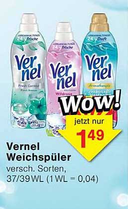 Vernel Weichspüler versch. Sorten, 37/39WL (1 WL = 0,04)