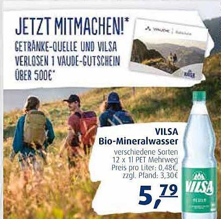 VILSA Bio-Mineralwasser verschiedene Sorten 12 x 1 l PET Mehrweg Preis pro Liter: 0,48€ zzgl. Pfand: 3,30€