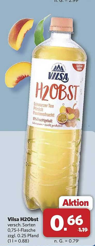 Vilsa H2Obst versch. Sorten 0,75-l-Flasche zzgl. 0.25 Pfand (1 l = 0.88)
