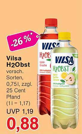 Vilsa H2Obst versch. Sorten, 0,75 l, zzgl. 25 Cent Pfand