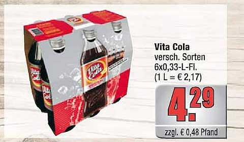 Vita Cola versch. Sorten 6x0,33-L-Fl. (1 L = € 2,17)