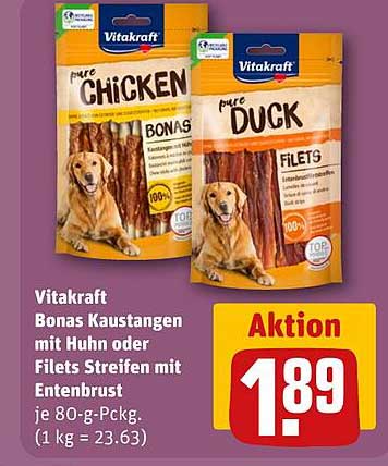 Vitakraft Bonas Kaustangen mit Huhn oder Filets Streifen mit Entenbrust