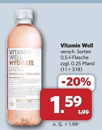 Vitamin Well verschied. Sorten 0,5-l-Flasche zzgl. 0.25 Pfand (1 l = 3.18)