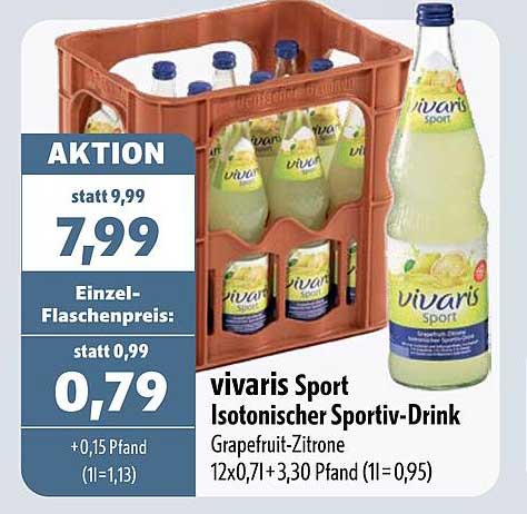 vivaris Sport Isotonischer Sportiv-Drink Grapefruit-Zitrone 12x0,7l + 3,30 Pfand (1l=0,95)