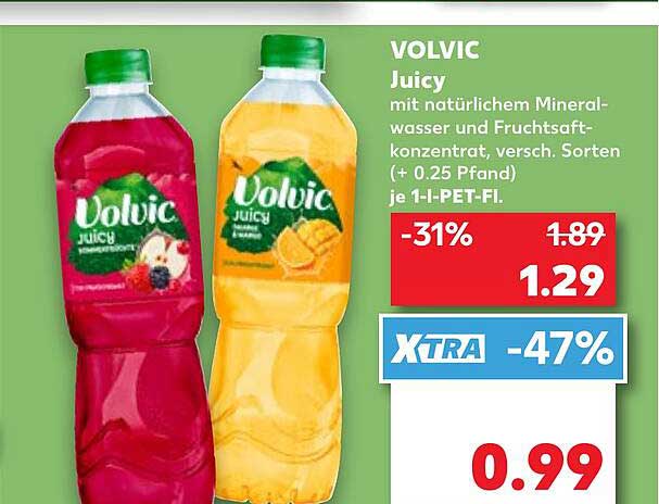 VOLVIC Juicy mit natürlichem Mineralwasser und Fruchtsaftkonzentrat, versch. Sorten (+ 0.25 Pfand) je 1 l-PET-Fl.