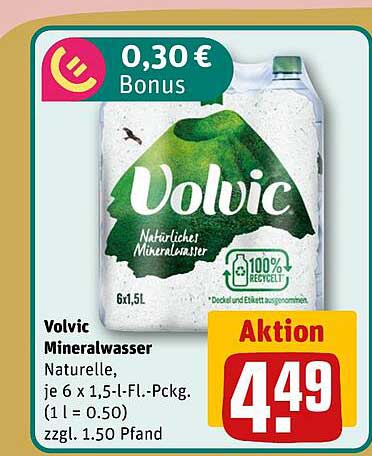 Volvic Mineralwasser Naturelle, je 6 x 1,5-L-Fl.-Pckg. (1 l = 0.50) zzgl. 1.50 Pfand