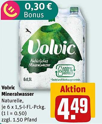 Volvic Mineralwasser Naturelle, je 6 x 1,5-l-Fl.-Pckg. (1 l = 0.50) zzgl. 1.50 Pfand