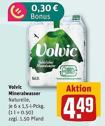 Volvic Mineralwasser Naturelle, je 6 x 1,5-l-Pckg. (1 l = 0.50) zzgl. 1.50 Pfand