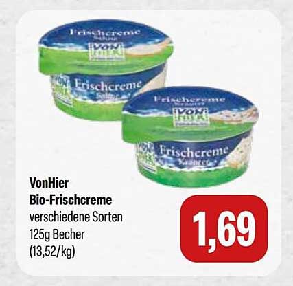 VonHier Bio-Frischcreme verschiedene Sorten 125g Becher (13,52/kg)