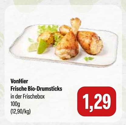 VonHier Frische Bio-Drumsticks in der Frischebox 100g (12,90/kg)