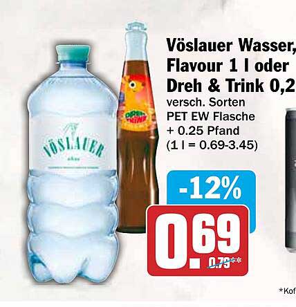 Vöslauer Wasser, Flavour 1 l oder Dreh & Trink 0,2 l