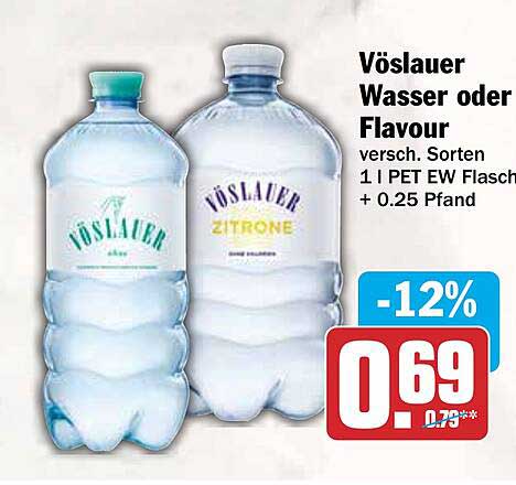 Vöslauer Wasser oder Flavour versch. Sorten 1 l PET EW Flasch + 0.25 Pfand