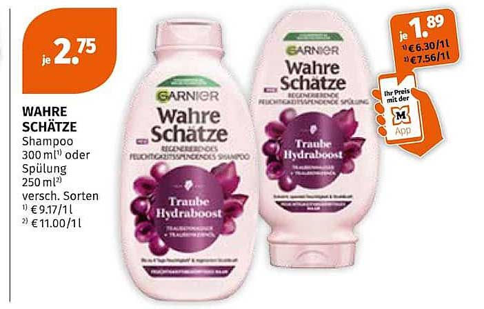 WAHRE SCHÄTZE Shampoo 300 ml¹) oder Spülung 250 ml²) verschieden. Sorten