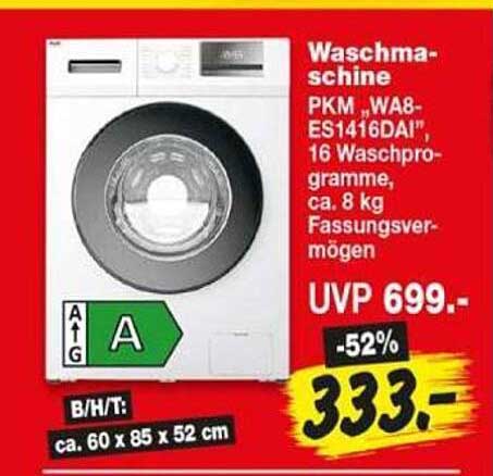 Waschmaschine PKM „WA8-ES1416DAI“, 16 Waschprogramme, ca. 8 kg Fassungsvermögen