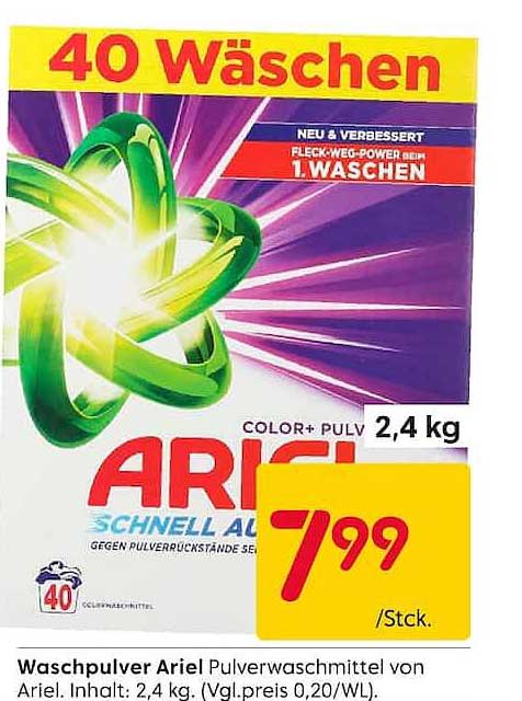 Waschpulver Ariel Pulverwaschmittel von Ariel, 2,4 kg