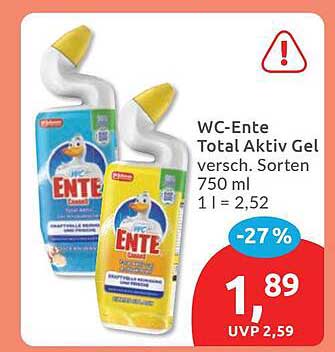 WC-Ente Total Aktiv Gel versch. Sorten 750 ml 1 l = 2,52