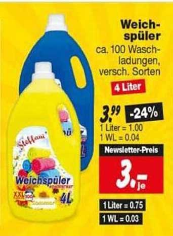 Weichspüler ca. 100 Waschlagn, versch. Sorten 4 Liter