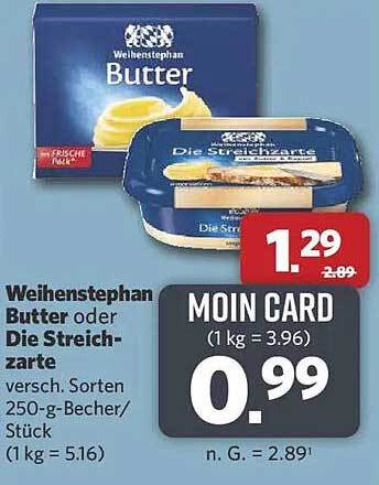 Weihenstephan Butter oder Die Streichzarte versch. Sorten 250-g-Becher/Stück