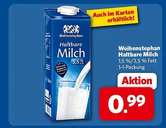 Weihenstephan Haltbare Milch 1,5 %/3,5 % Fett 1-l-Packung