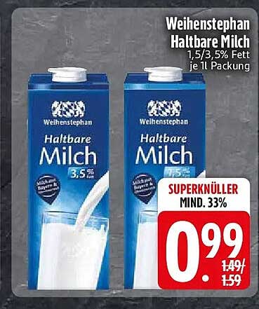 Weihenstephan Haltbare Milch 1,5/3,5% Fett je 1l Packung