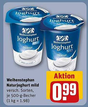 Weihenstephan Naturjoghurt mild versch. Sorten, je 500-g-Becher (1 kg = 1.98)