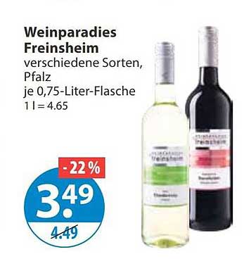 Weinparadies Freinsheim verschiedene Sorten, Pfalz je 0,75-Liter-Flasche 1 l = 4.65