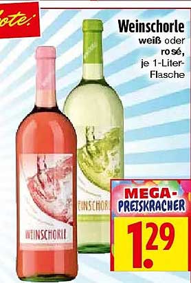 Weinschorle weiß oder rosé, je 1-Liter-Flasche