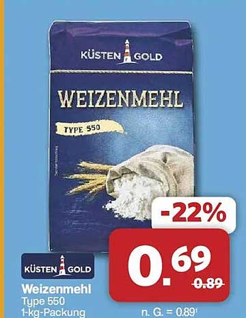 Weizenmehl Type 550 1-kg-Packung