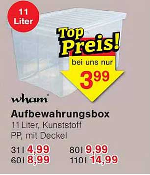 wham Aufbewahrungsbox 11 Liter, Kunststoff PP, mit Deckel