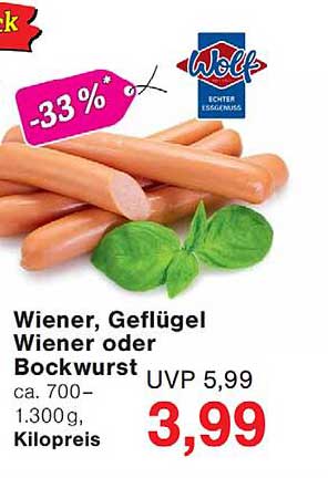 Wiener, Geflügel Wiener oder Bockwurst