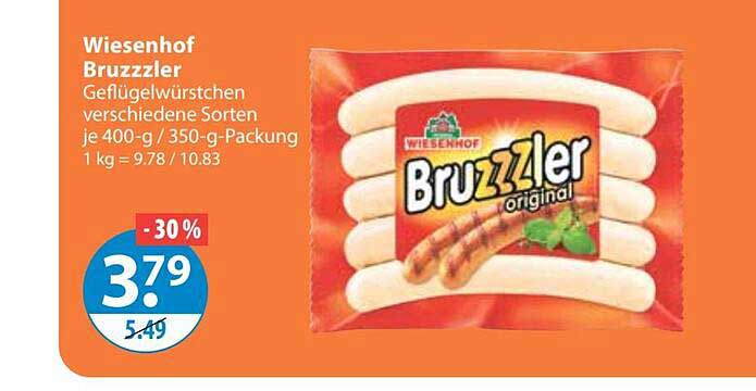 Wiesenhof Bruzzler Geflügelwürstchen verschiedene Sorten je 400-g / 350-g-Packung 1 kg = 9.78 / 10.83