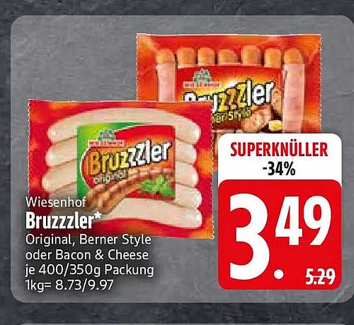 Wiesenhof Bruzzler* Original, Berner Style oder Bacon & Cheese je 400/350g Packung 1kg= 8.73/9.97