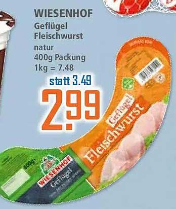 WIESENHOF Geflügel Fleischwurst natur 400g Packung 1kg = 7.48