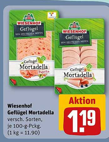 Wiesenhof Geflügel Mortadella versch. Sorten, je 100-g-Pckg. (1 kg = 11.90)