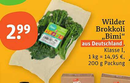 Wilder Brokkoli „Bimi“ aus Deutschland, Klasse I, 1 kg = 14,95 €, 200 g Packung