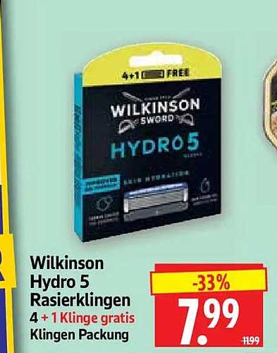 Wilkinson Hydro 5 Rasierklingen 4 + 1 Klinge gratis Klingen Packung