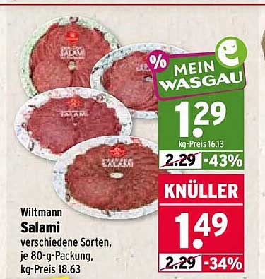 Wittmann Salami verschiedene Sorten, je 80-g-Packung, kg-Preis 18.63