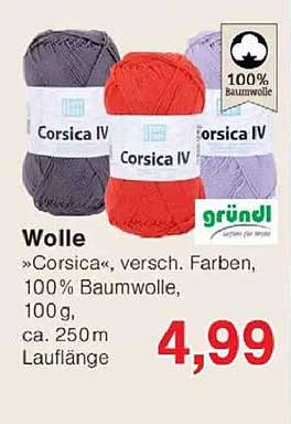 Wolle »Corsica«, versch. Farben, 100% Baumwolle, 100 g, ca. 250 m Lauflänge