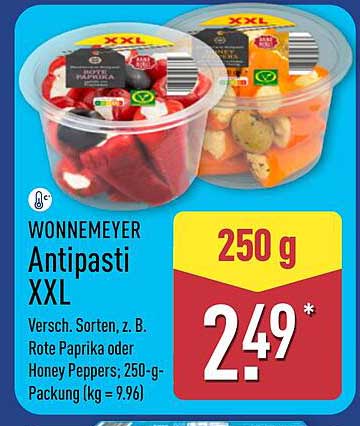 WONNEMEYER Antipasti XXL Versch. Sorten, z. B. Rote Paprika oder Honey Peppers; 250-g-Packung (kg = 9.96)