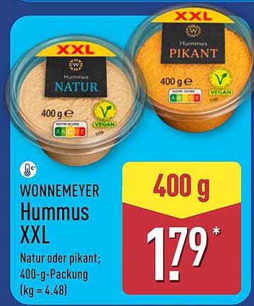 WONNEMEYER Hummus XXL Natur oder pikant; 400-g-Packung kg = 4,48