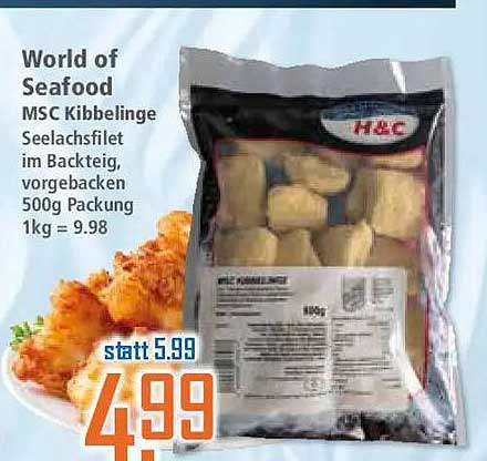 World of Seafood MSC Kibbeline Seeachsfilet in Backteig, vorgebacken 500g Packung 1kg = 9.98