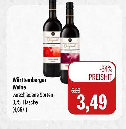Württemberger Weine verschiedene Sorten 0,75l Flasche (4,65/l)