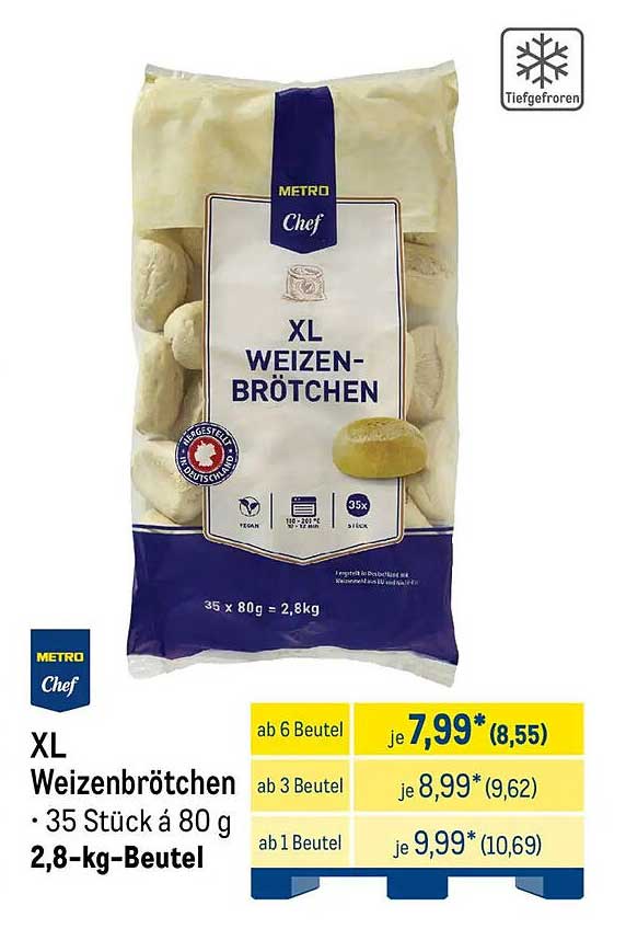 XL Weizenbrötchen • 35 Stück á 80 g • 2,8-kg-Beutel
