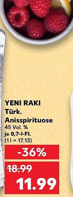 YENI RAKI Türk. Anisspirituose 45 Vol. % je 0,7-l-Fl. (1 l = 17.13)
